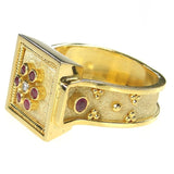 Ruby Flower Square Face Ring Side View