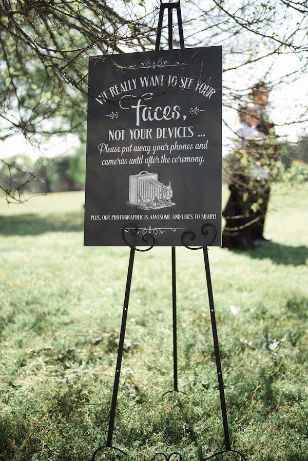 steampunk sign reminding guests to put away their devices