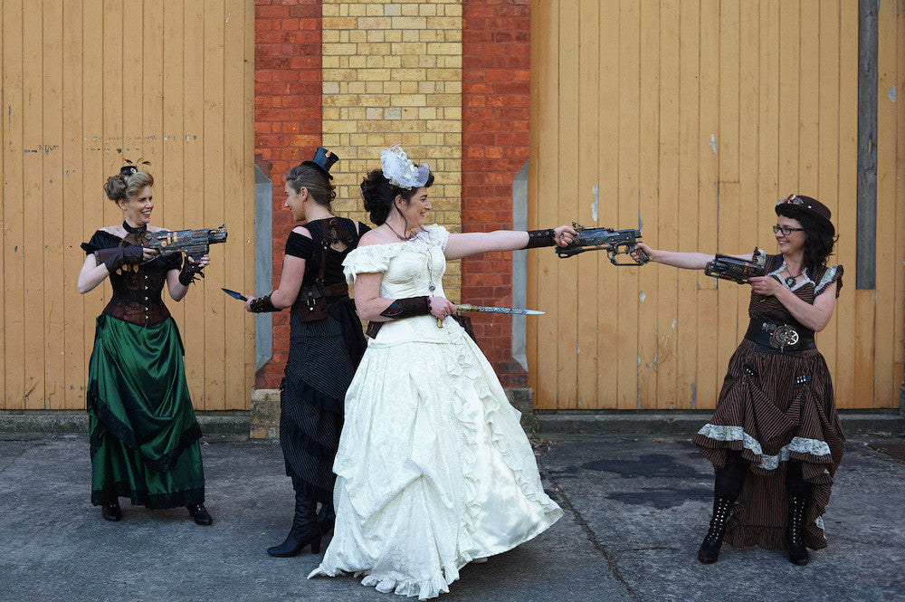 steampunk bride and her bridesmaids having too much fun!