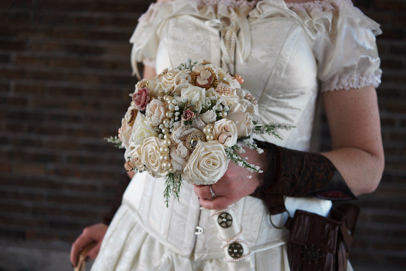 Melissa's wonderful steampunk victorian wedding bouquet