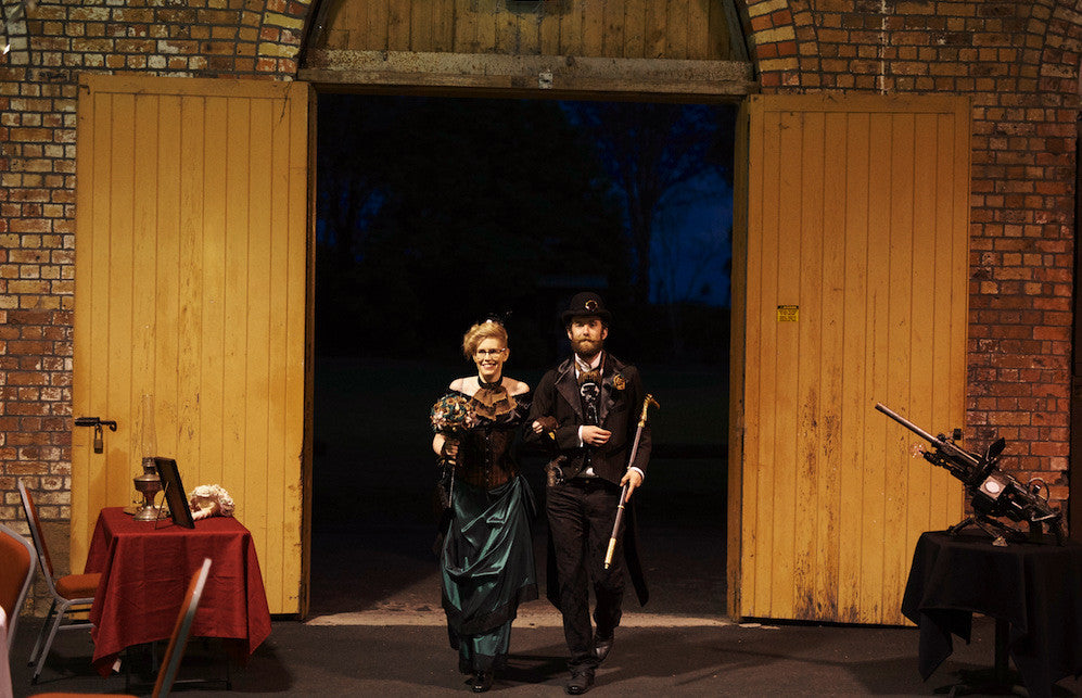 steampunk bridal party couple entering reception