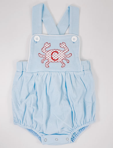 Baby Boy Blue Bubble with Crab Applique and Monogram Initial