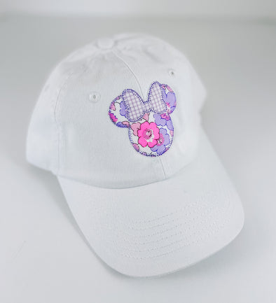 Hat - Girl Mouse Ears and Bow Applique - Children and Adult Sizes