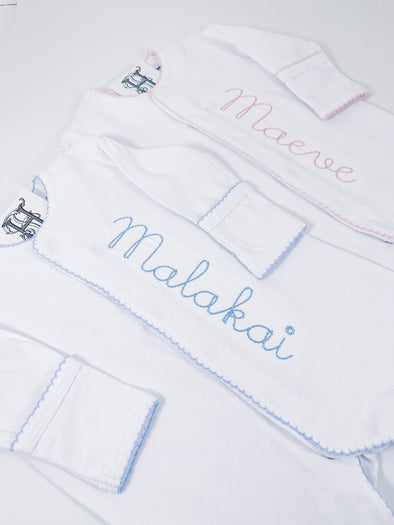 Newborn Baby Boy or Girl One Piece White Personalized Footie