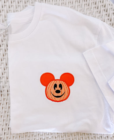 Pumpkin Boy Mouse Ears on Boys White Shirt