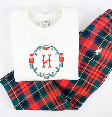 Monogrammed Boy's Christmas Ivory Shirt - Nutcrackers with Monogram Initial