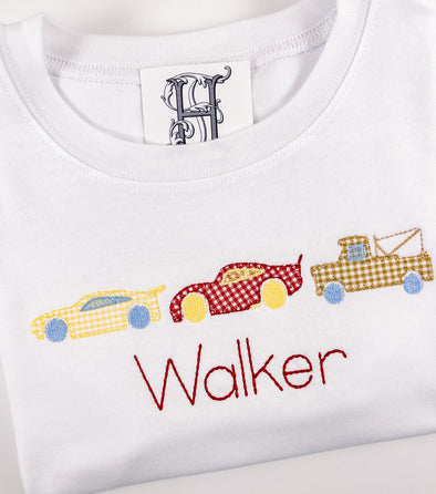 Shirt - White Tee Shirt - Boys - Race Car Applique - Personalized with Name