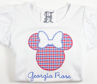 Girls Personalized White Short Sleeve Shirt with Mouse Ears Applique