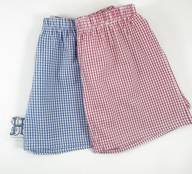Boy's Shorts in Windowpane Gingham Fabric - 4 Colors: Black, Blue, Red, Navy