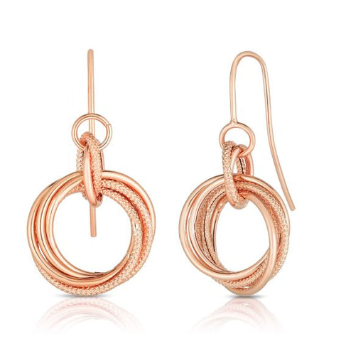 Rose Gold Textured Knot Dangle Earrings