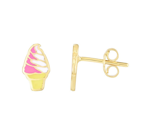 Yellow Gold Ice Cream Cone Enamel Earrings