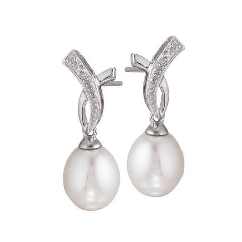 Freshwater Pearl and Diamond Drop Earrings