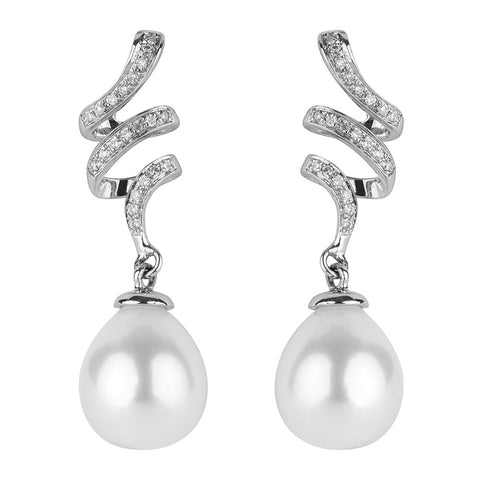 Freshwater Pearl and Diamond Dangle Earrings