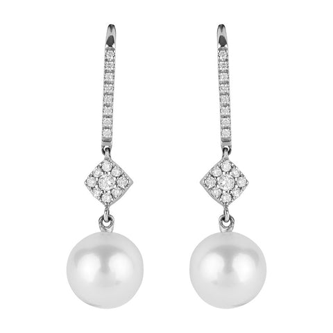 Freshwater Pearl and Diamond Drop Earrings