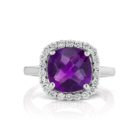 Barmakian Amethyst and Diamond Halo Ring