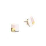 petite square studs, pink