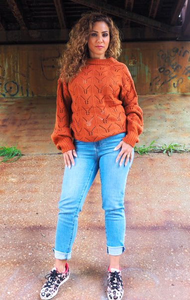 Just Two Girls... COGNAC Knit Sweater Front Tie Back