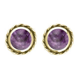 9ct Yellow Gold Blue John Round Twist Edge Stud Earrings