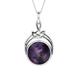Sterling Silver Whitby Jet and Blue John Cradle Round Swivel Fob Necklace. P258_12.