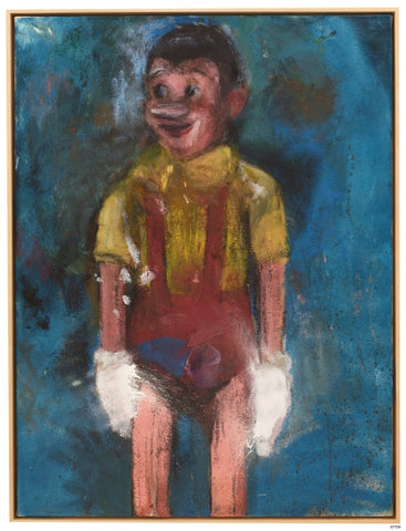 A Pinocchio painting entitled, "Frozen Hands, 2013" by contemporary American artist Jim Dine.