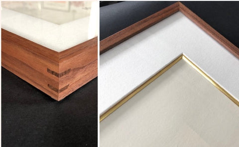 Walnut splined corners custom frame gilded gold leaf mat