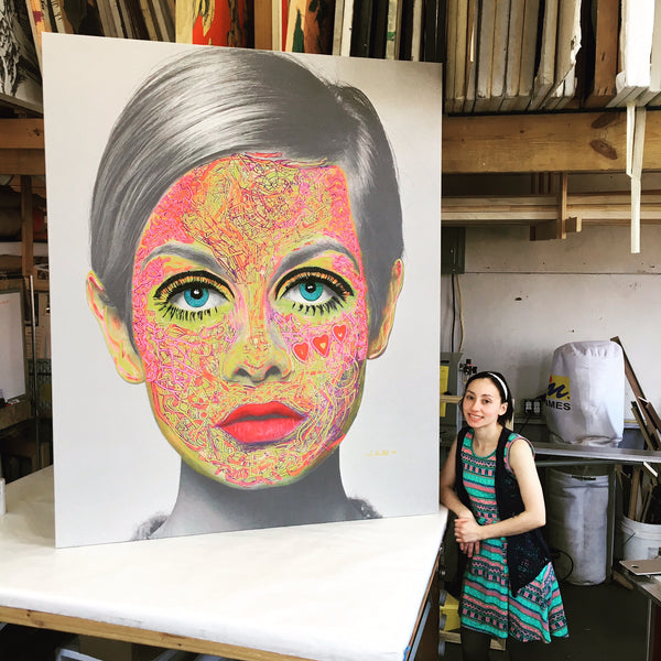 Ariel Shallit's Twiggy canvas that was stretched using a custom heavy duty stretcher at Frames and Stretchers on the Lower East Side.