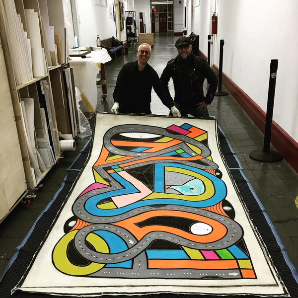 A Luis Cruz Azaceta's canvas before being stretched over a custom heavy duty stretcher at Frames and Stretchers on the Lower East Side