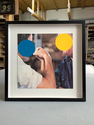 "Two-Opponents-blue-and-yellow-John-Baldessari-custom-picture-framing-by-Frames-and-stretchers-signed-lithograph