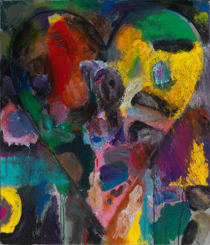 Contemporary American Pop Artist Jim Dine multicolor heart painting.