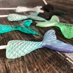 Hand Painting with Poppy Paint Mermaid Tail Lollipops for Mermaid Party Favors