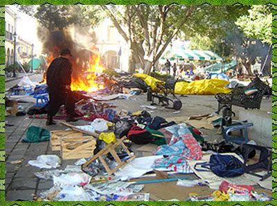 Burning Oaxaca Zocalo Fire