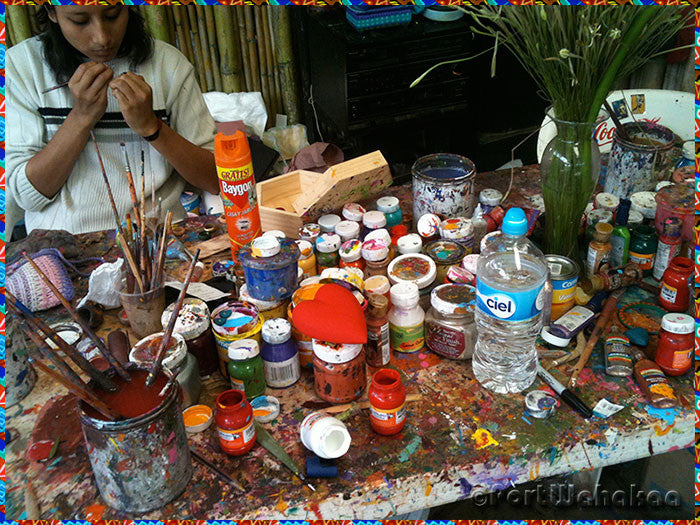 Children Artist Painters in the Carving Village of San Antonio Arrazola Oaxaca Mexico