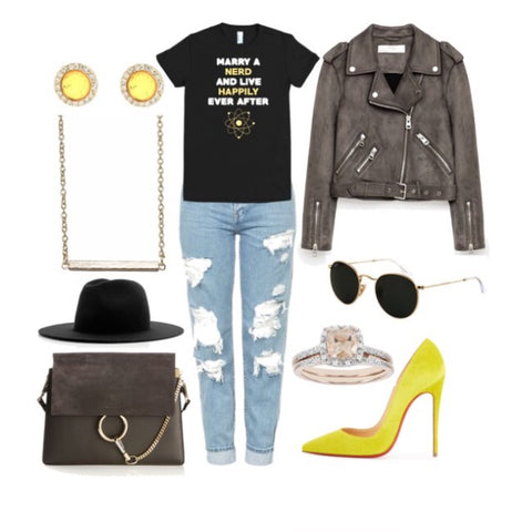 Marry a nerd T-shirt- Polyvore set. 