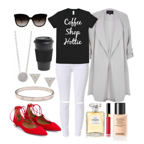 Complete look for "Coffee Shop Hottie" t-shirt