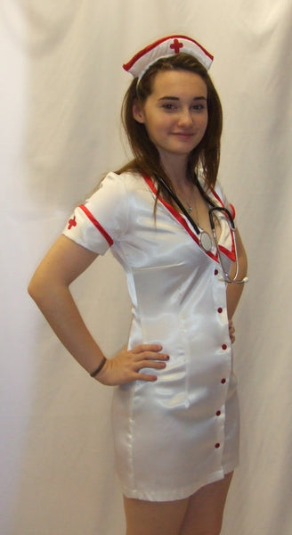 Nurse Fancy Dress ~ White Satin ~ Hire ~ 999 ~ Emergency ~ Uniform ~ S