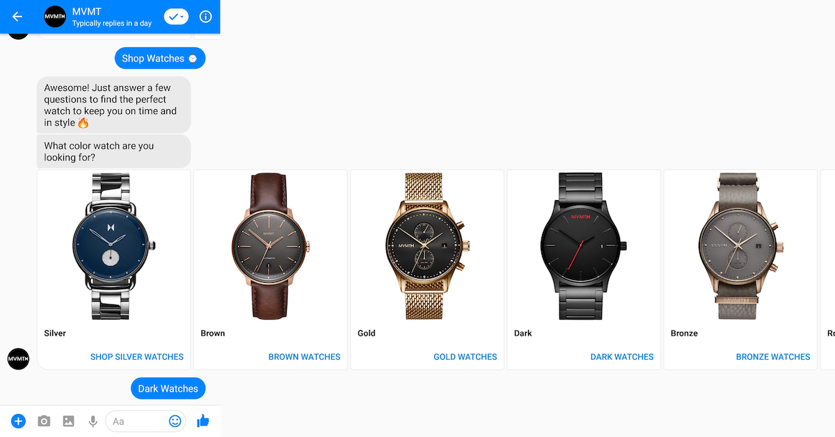 MVMT ecommerce chatbot for product selection