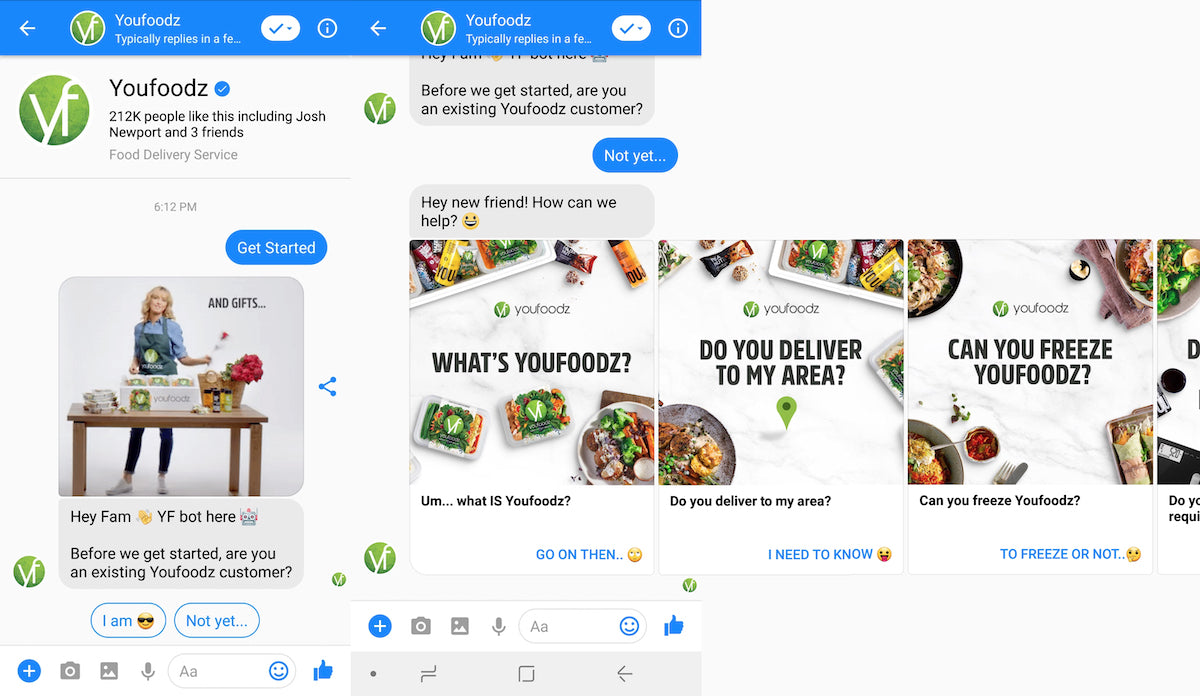 Youfoodz question and answer ecommerce chatbot