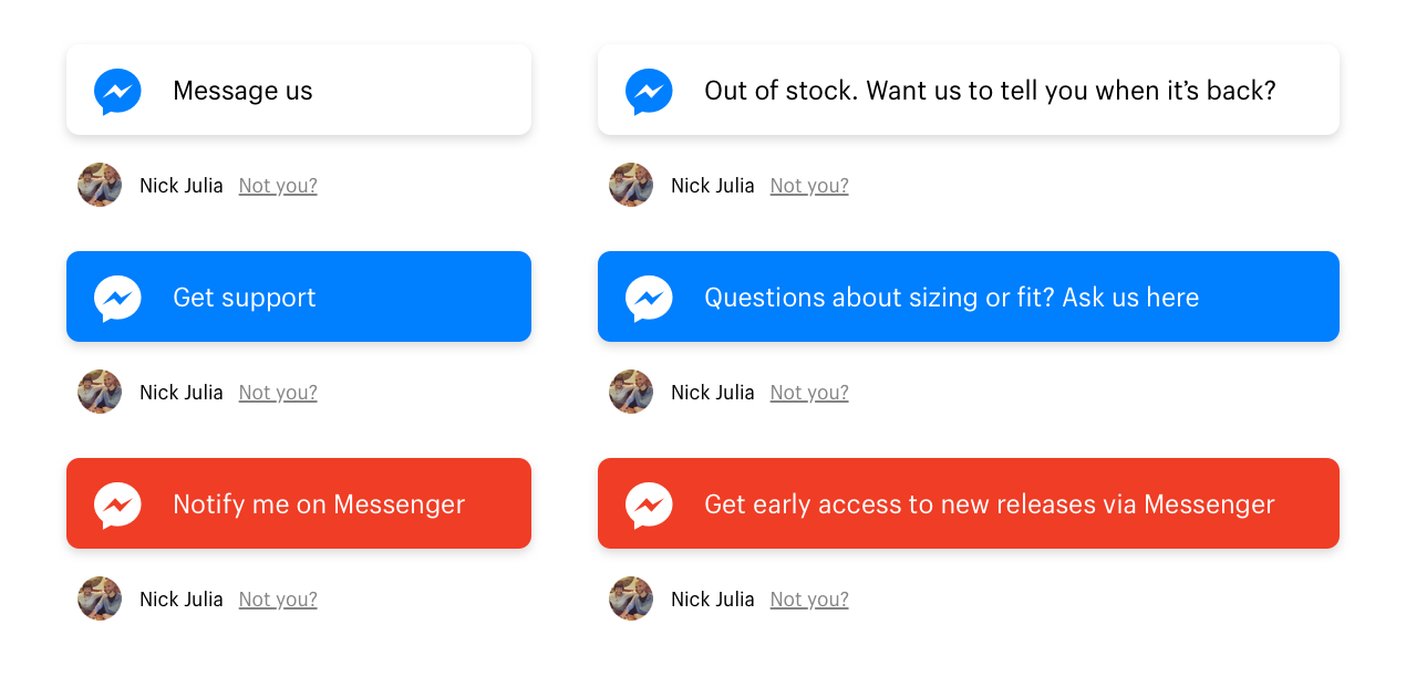 Product-page Messenger bot buttons
