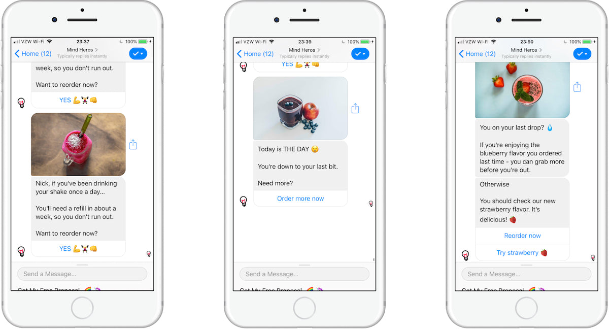 Replenishment messages inside an ecommerce chatbot example