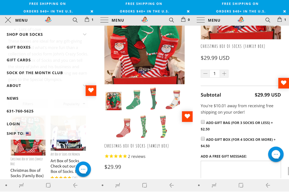 Gift wrapping for ecommerce: JCS mobile example