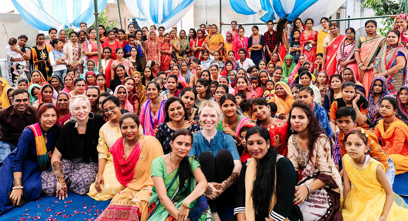 Anchal team photo with 150 female textile artisans in Ajmer, India