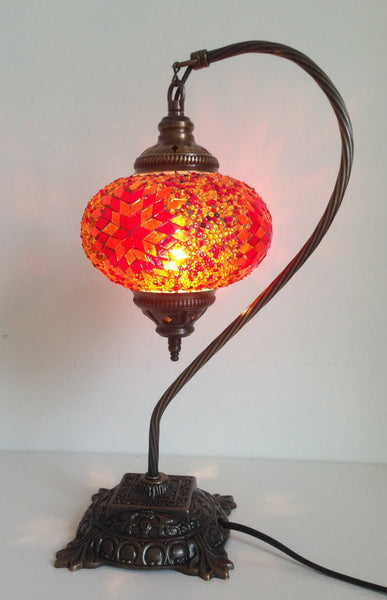 Pretty Orange Mosaic Lamp With Vintage Look Square Base Turkish
