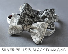 Silver Grey Black Formal Floral Bow Ties