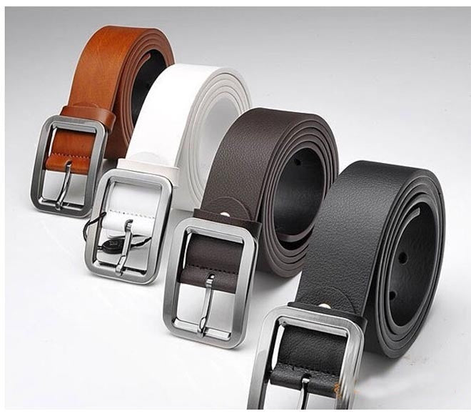 New Version Men Belt High Quality Genuine Cow Skin Leather Button Metal Buckle 4 Colors Gentalman's All-match