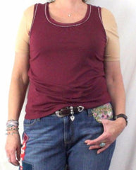 J Jill Lightweight Tank Top M Petite MP size Small Silver Bead Accent Burgundy - Jamies Closet - 1