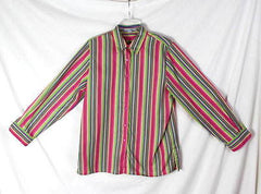 Foxcroft Blouse 10 M Multi colored Wrinkle Free Classic Stripe Work Shirt - Jamies Closet - 2