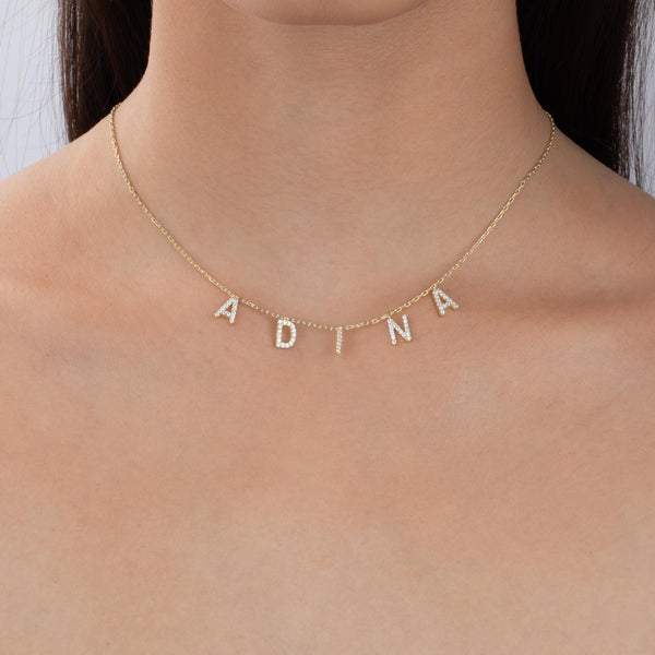 Gold Custom Block Name Necklace | Adina 