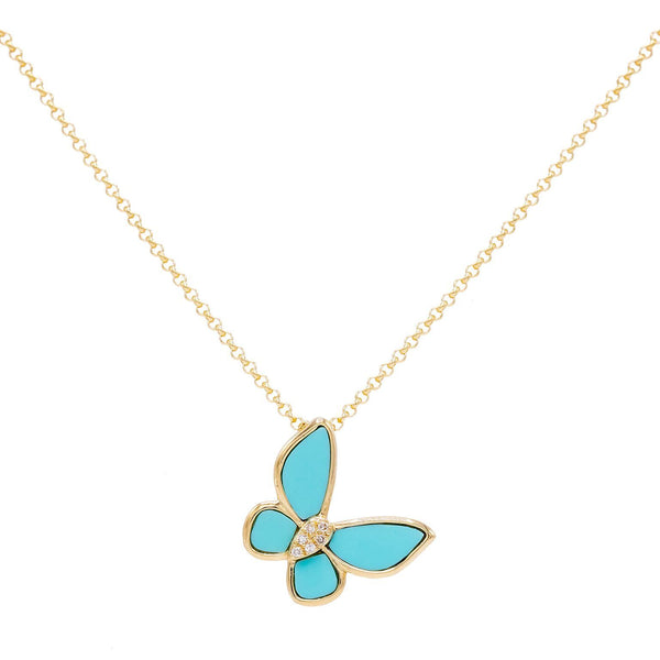 14K Gold Turquoise Butterfly Necklace 