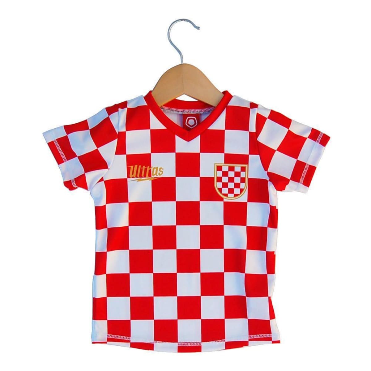 red and white checkered soccer jersey