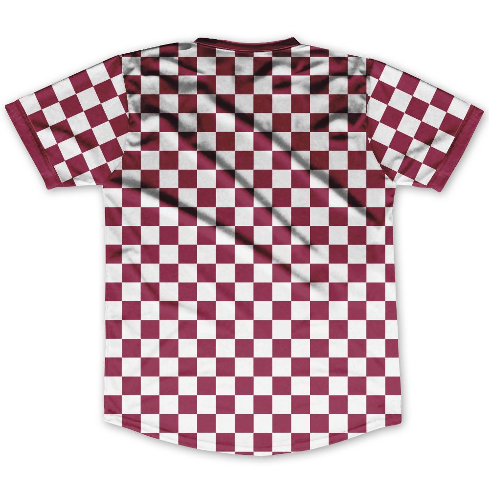 red and white checkered soccer jersey